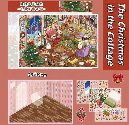 Merry Christmas 3D Sticker | 2 Cute Miniature Scenes