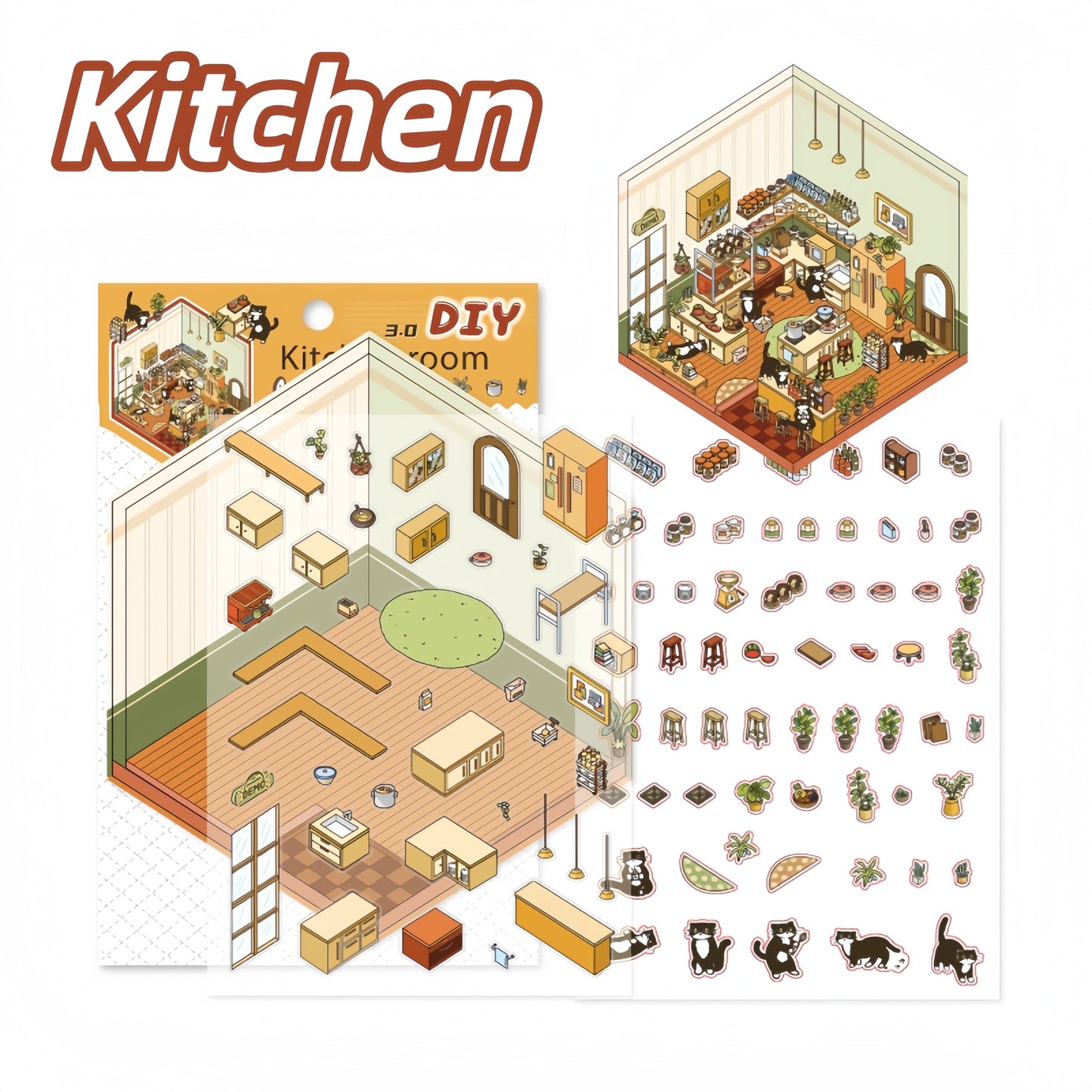 My House 3D Sticker | 4 Cute Miniature Scenes