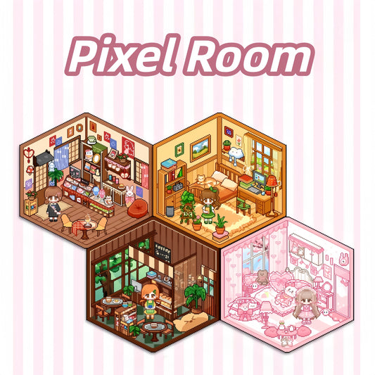 Pixel Room 3D Sticker | 4 Cute Miniature Scenes