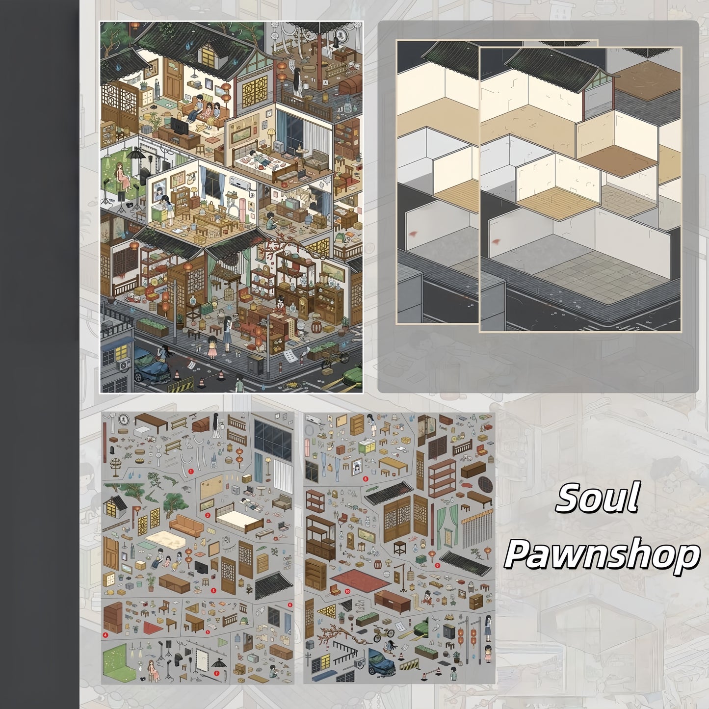 City of Shadows 3D Sticker | 3 Cute Miniature Scenes