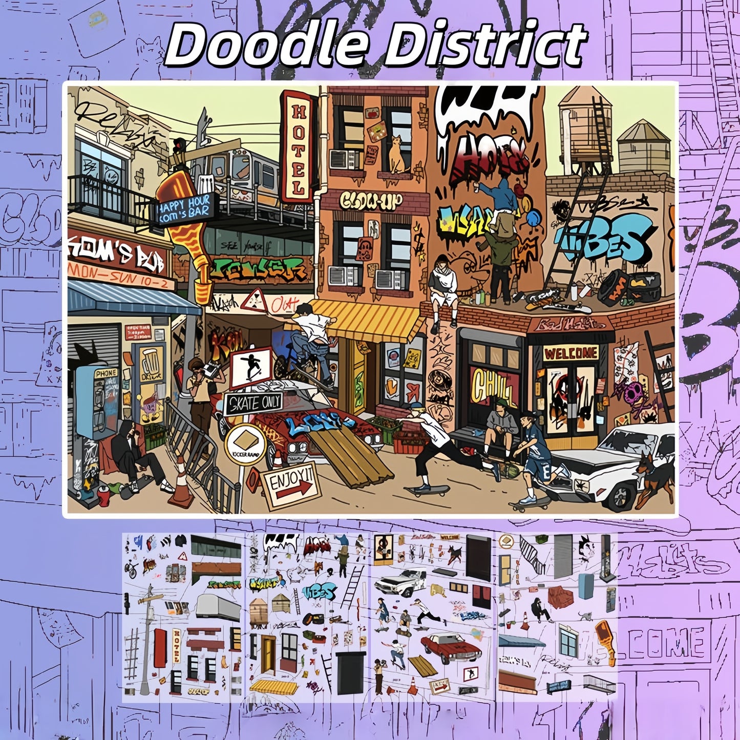Doodle Series 3D Sticker | 3 Cute Miniature Scenes