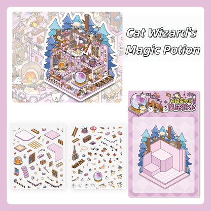 Dream Cabin 3D Sticker | 4 Cute Miniature Scenes