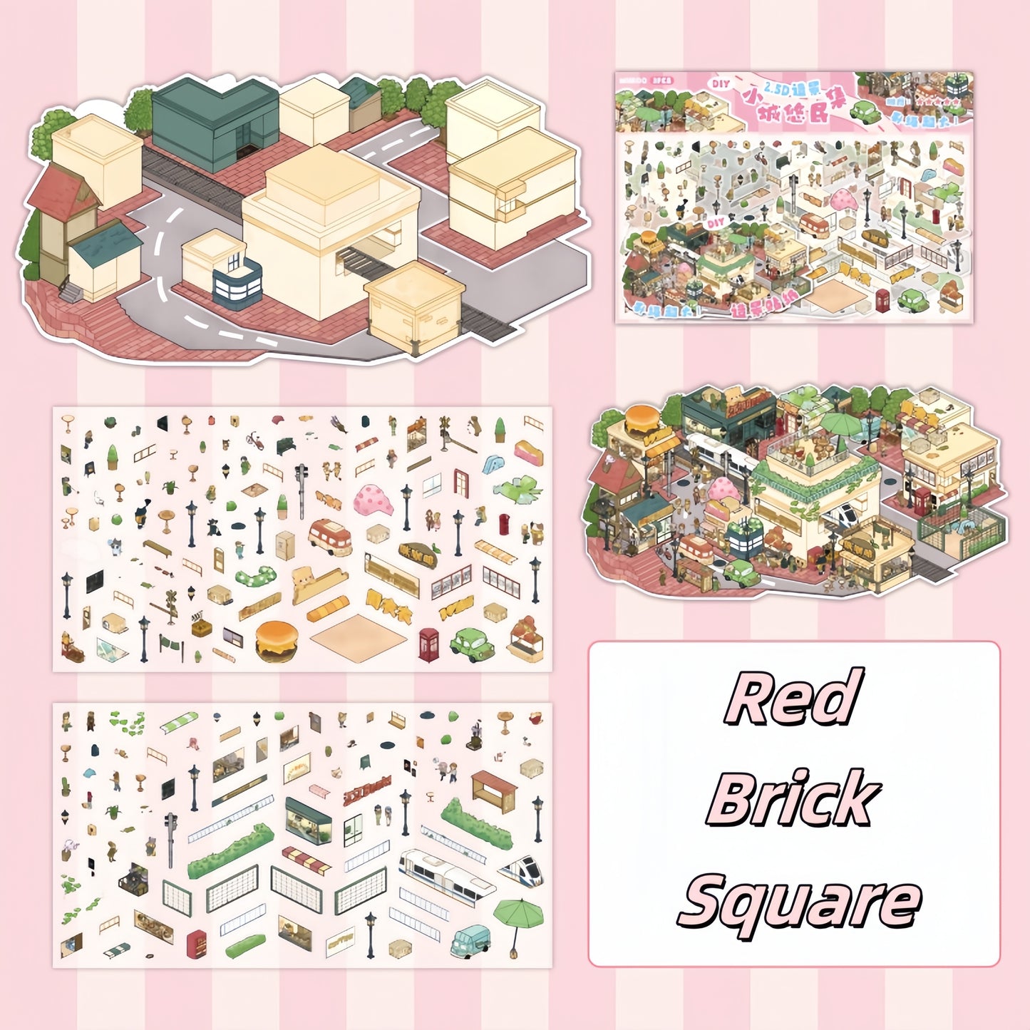 Tiny Cozy Town 3D Sticker | 4 Cute Miniature Scenes