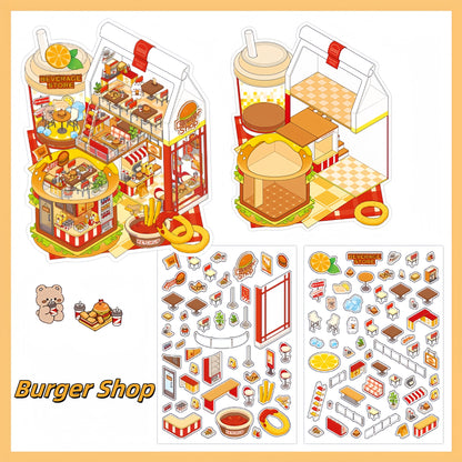 Tiny Shops 3D Sticker | 4 Cute Miniature Scenes