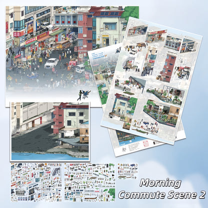 Morning Commute Scene 3D Sticker | 2 Cute Miniature Scenes