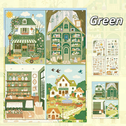 Relaxing Town 3D Sticker | 4 Cute Miniature Scenes