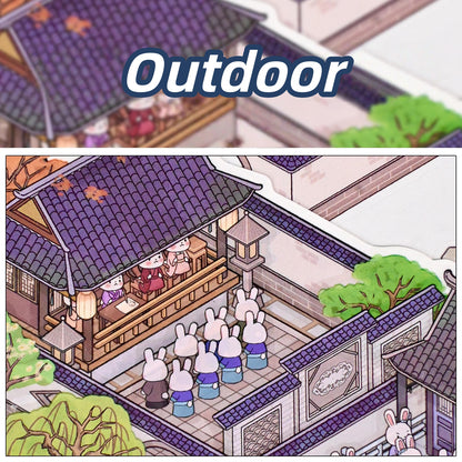 The Story Of Bunnylan 3D Sticker | 2 Cute Miniature Scenes