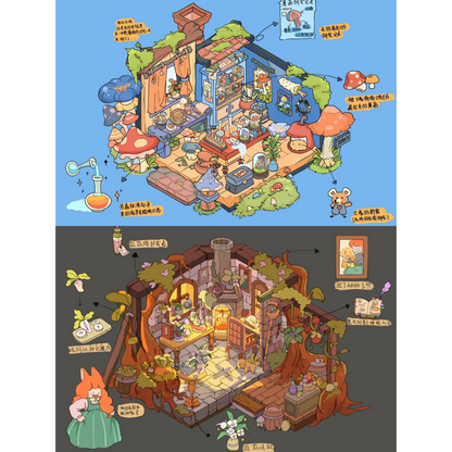 Whimsical World 3D Sticker | 4 Cute Miniature Scenes