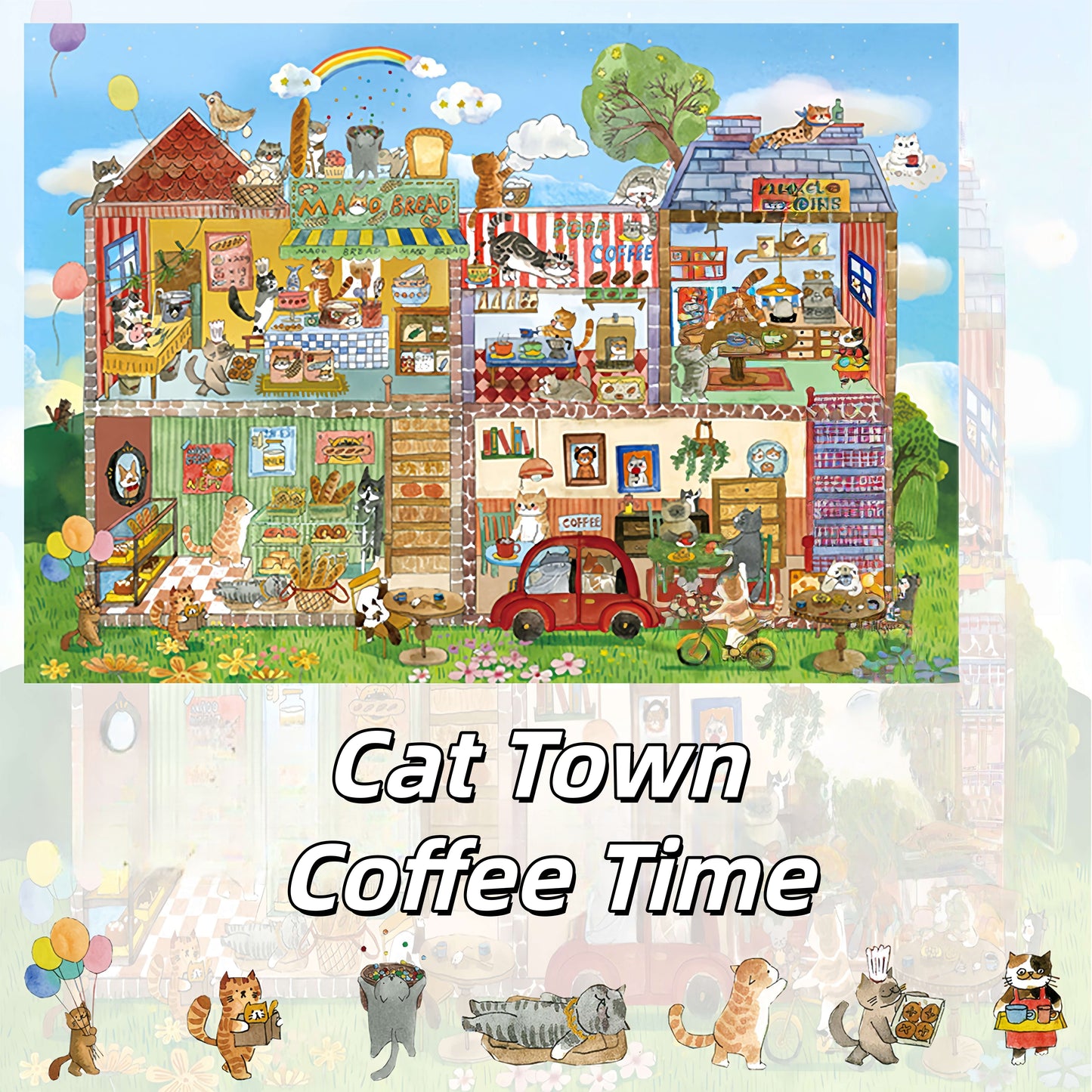Meow Dream Town 3D Sticker | 6 Cute Miniature Scenes