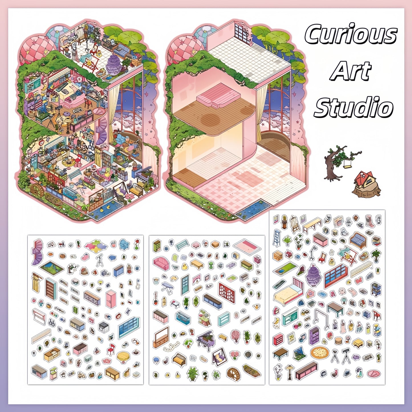 Dream Home 3D Sticker | 2 Cute Miniature Scenes
