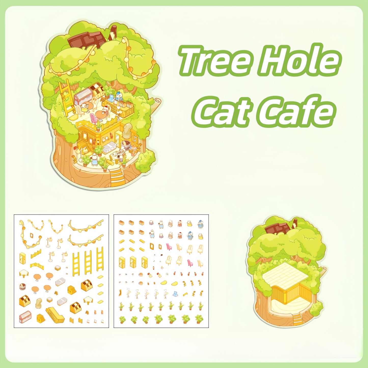 Paw's Shop 3D Sticker | 4 Cute Miniature Scenes
