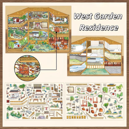 Oriental Dwellings 3D Sticker | 2 Cute Miniature Scenes