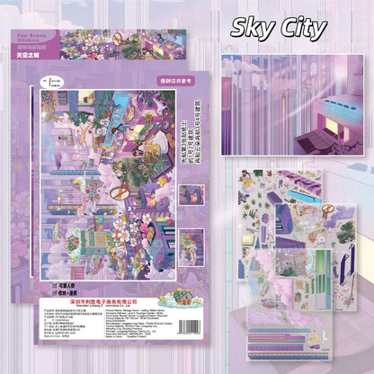 Sci-Fi City 3D Sticker | 4 Cute Miniature Scenes