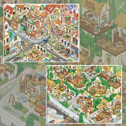 Life in Town 3D Sticker | 4 Cute Miniature Scenes