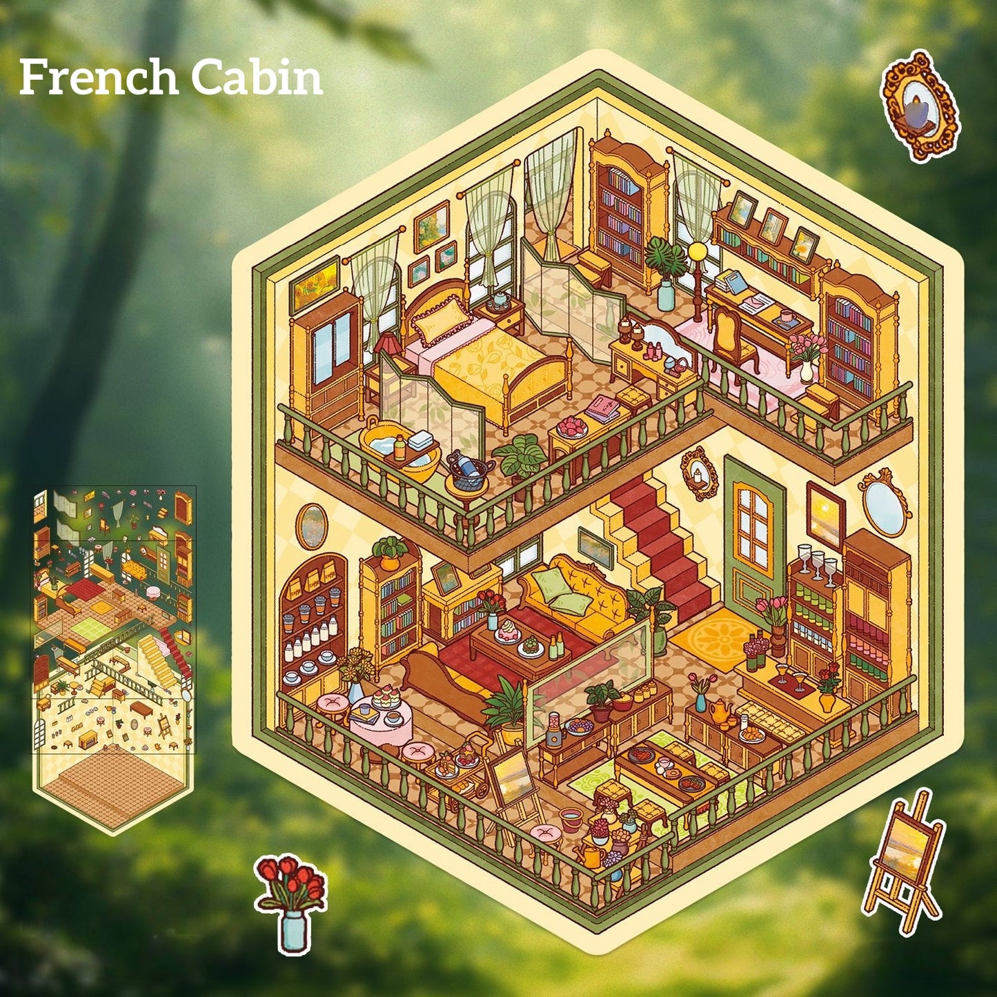 Cozy Cabin 3D Sticker | 2 Cute Miniature Scenes