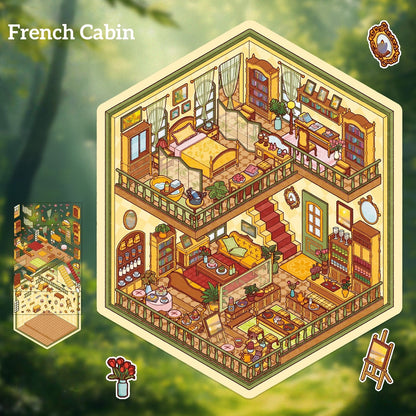 Cozy Cabin 3D Sticker | 2 Cute Miniature Scenes