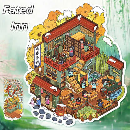 Ancient Chinese Pavilions 3D Sticker | 2 Cute Miniature Scenes