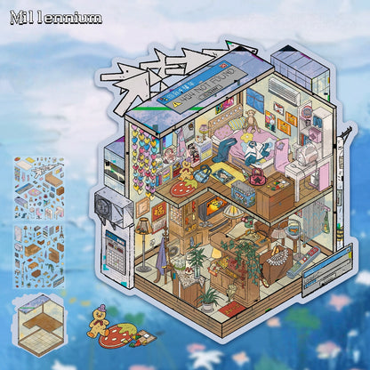 Little Whimsy Cottage 3D Sticker | 4 Cute Miniature Scenes