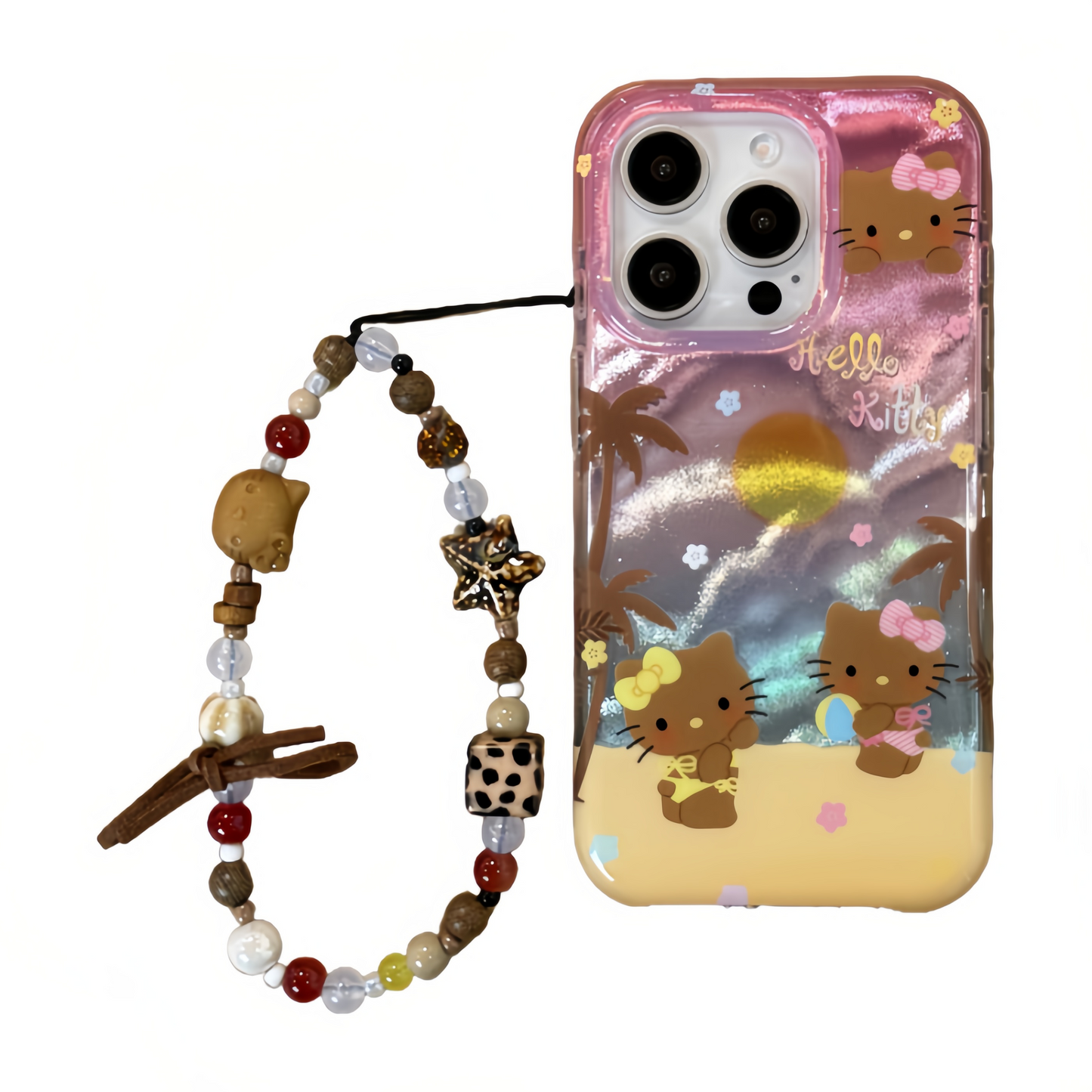 Glitter Beach Black Cat Acrylic Phone Case