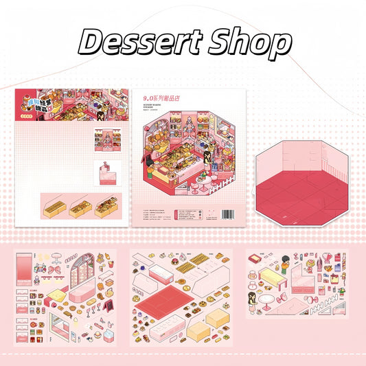 Neighborhood Shops 3D Sticker | 4 Cute Miniature Scenes