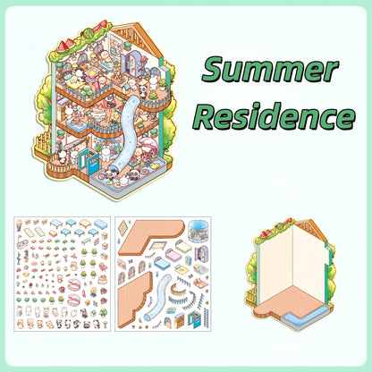 Four Seasons House 3D Sticker | 4 Cute Miniature Scenes