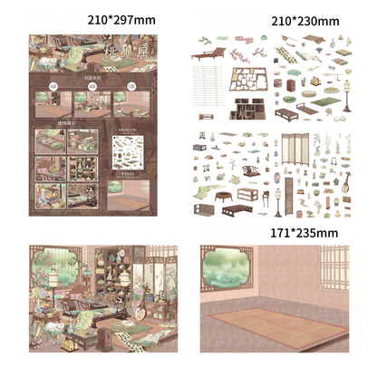 Elegant Retreat 3D Sticker | 2 Cute Miniature Scenes