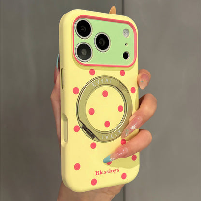 Macaron Color Block Polka Dots Rotating Stand Acrylic Phone Case