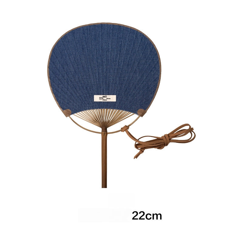 Bamboo Frame Denim Fan with Hanging Rope