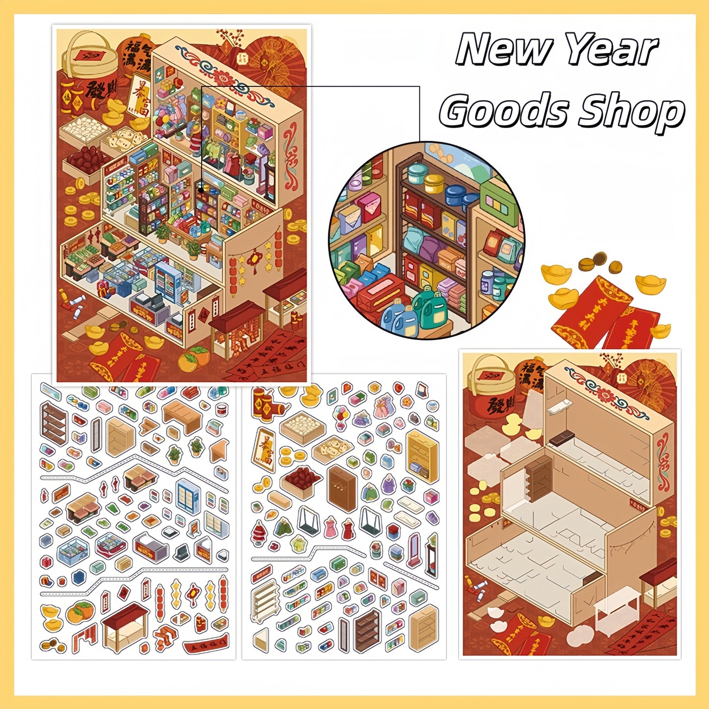 Greet the New Year 3D Sticker | 4 Cute Miniature Scenes