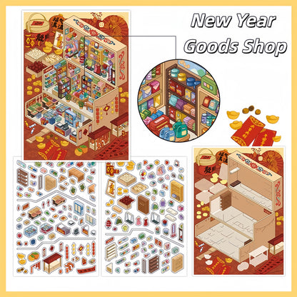 Greet the New Year 3D Sticker | 4 Cute Miniature Scenes