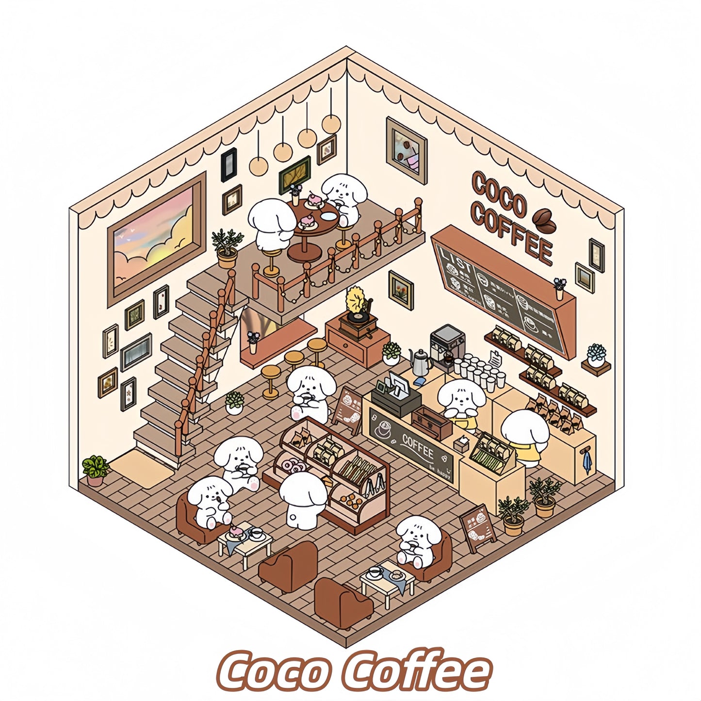Tiny Animal's Shop 3D Sticker | 4 Cute Miniature Scenes