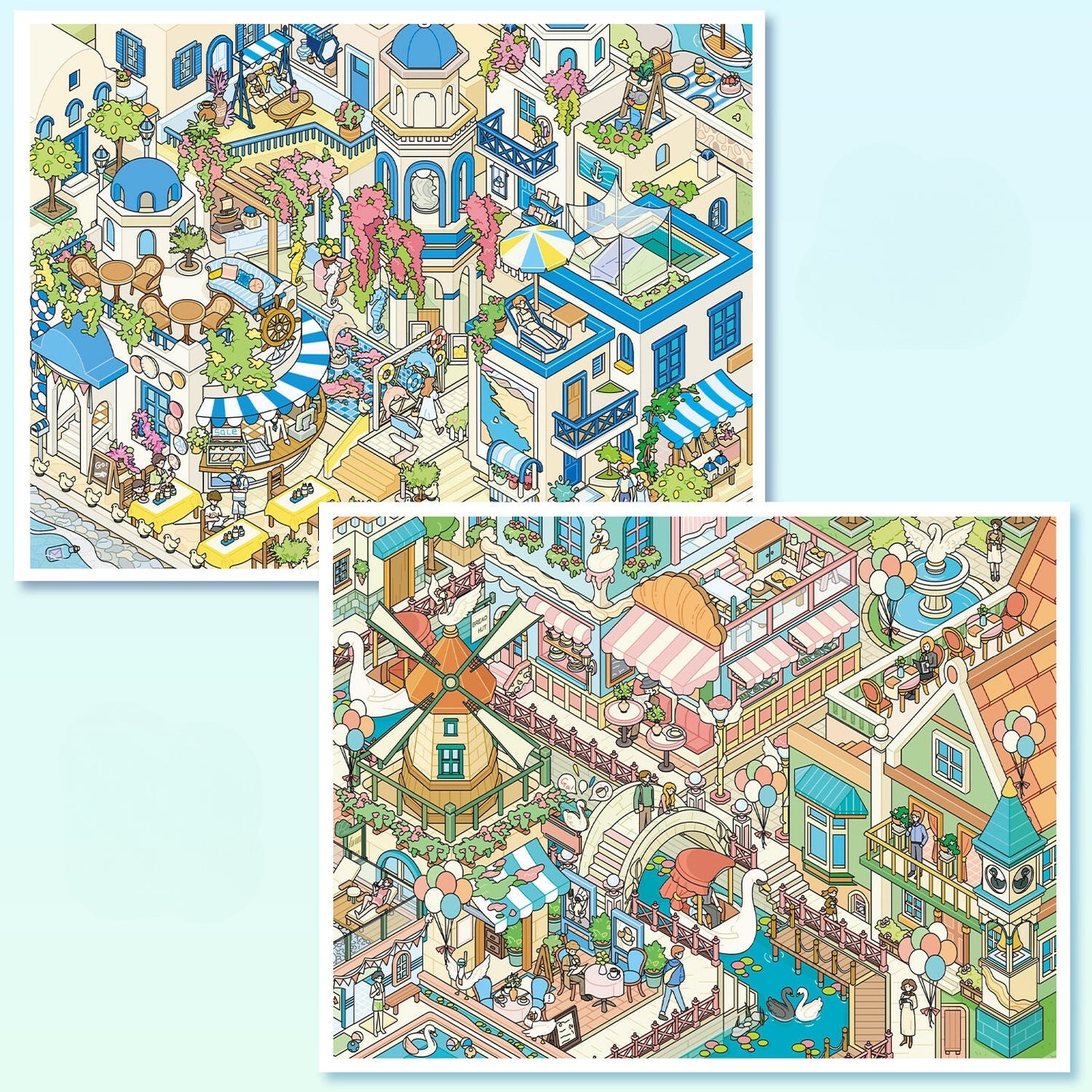 European Dreams 3D Sticker | 2 Cute Miniature Scenes