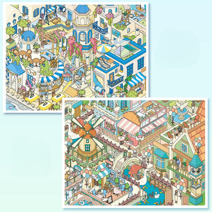 European Dreams 3D Sticker | 2 Cute Miniature Scenes