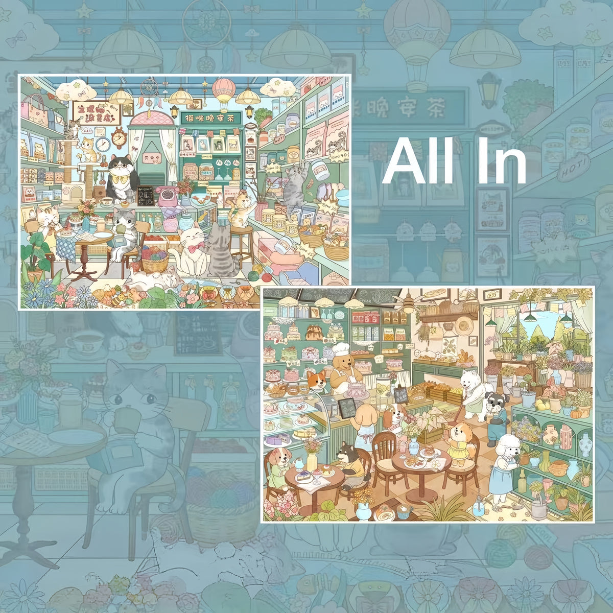 Cat-Dog Shop 3D Sticker | 2 Cute Miniature Scenes