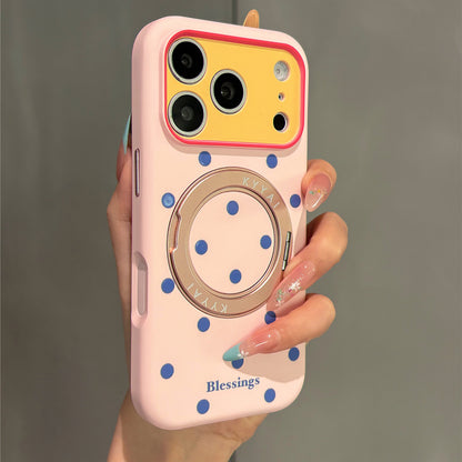 Macaron Color Block Polka Dots Rotating Stand Acrylic Phone Case