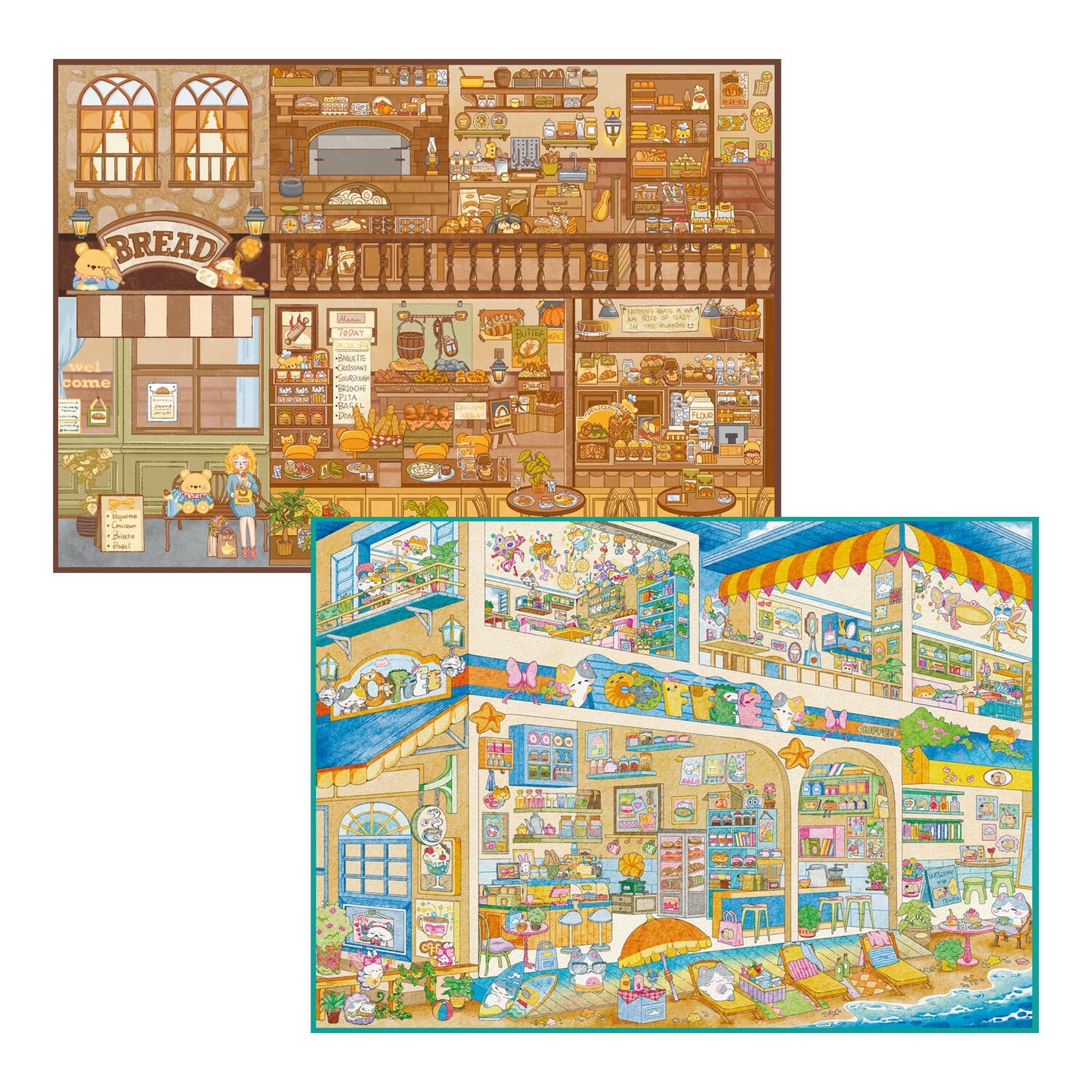 Warm Stores 3D Sticker | 2 Cute Miniature Scenes