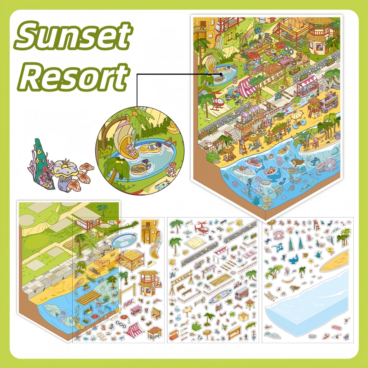 Resort Series 3D Sticker | 2 Cute Miniature Scenes