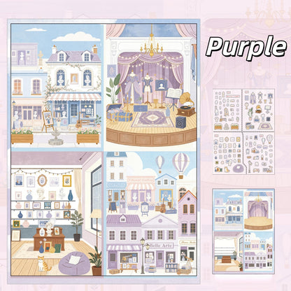 Relaxing Town 3D Sticker | 4 Cute Miniature Scenes
