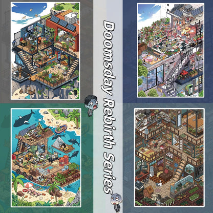 Doomsday Rebirth Series 3D Sticker | 4 Cute Miniature Scenes