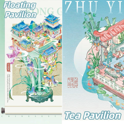 Ancient Pavilion 3D Sticker | 2 Cute Miniature Scenes