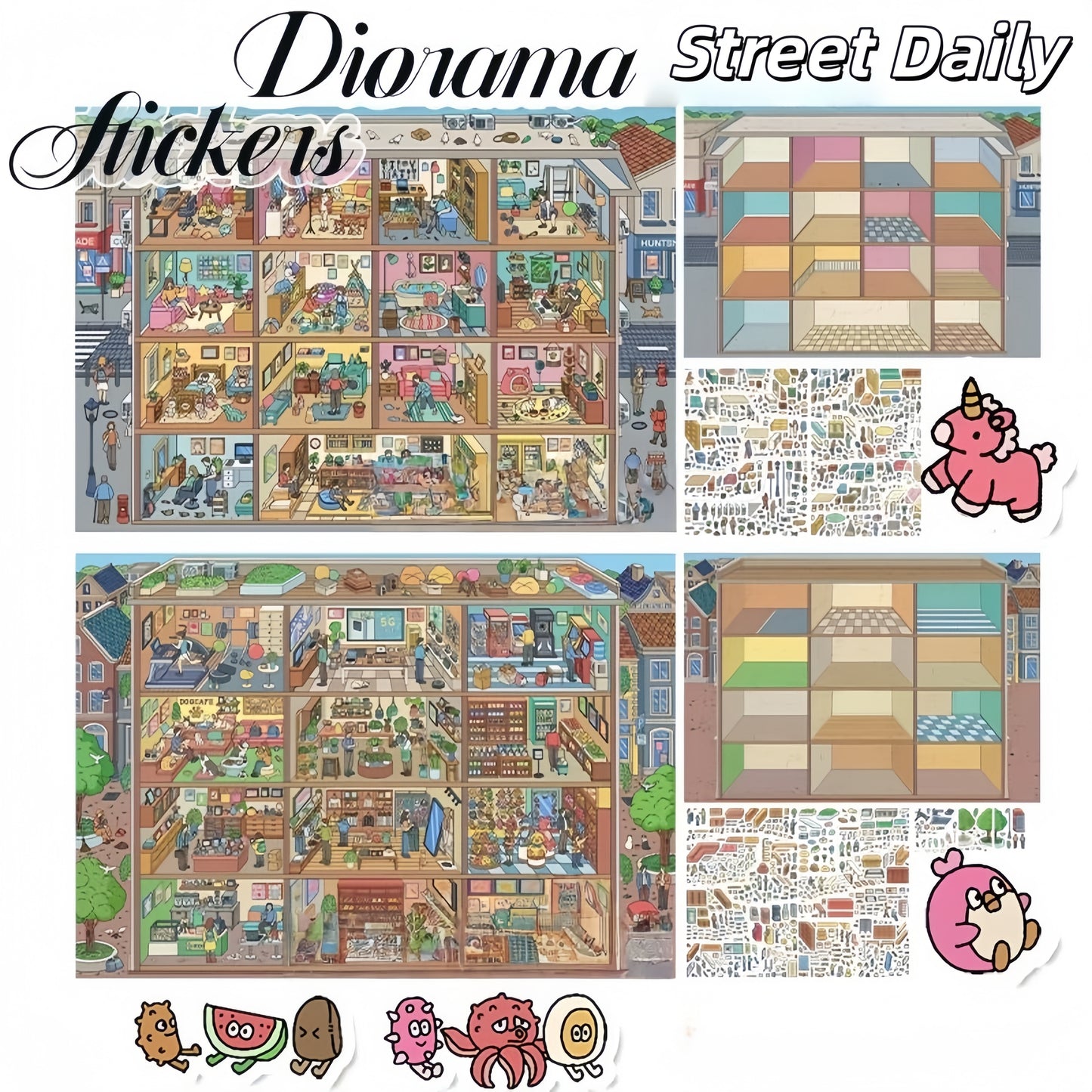 Street Daily 3D Sticker | 2 Cute Miniature Scenes