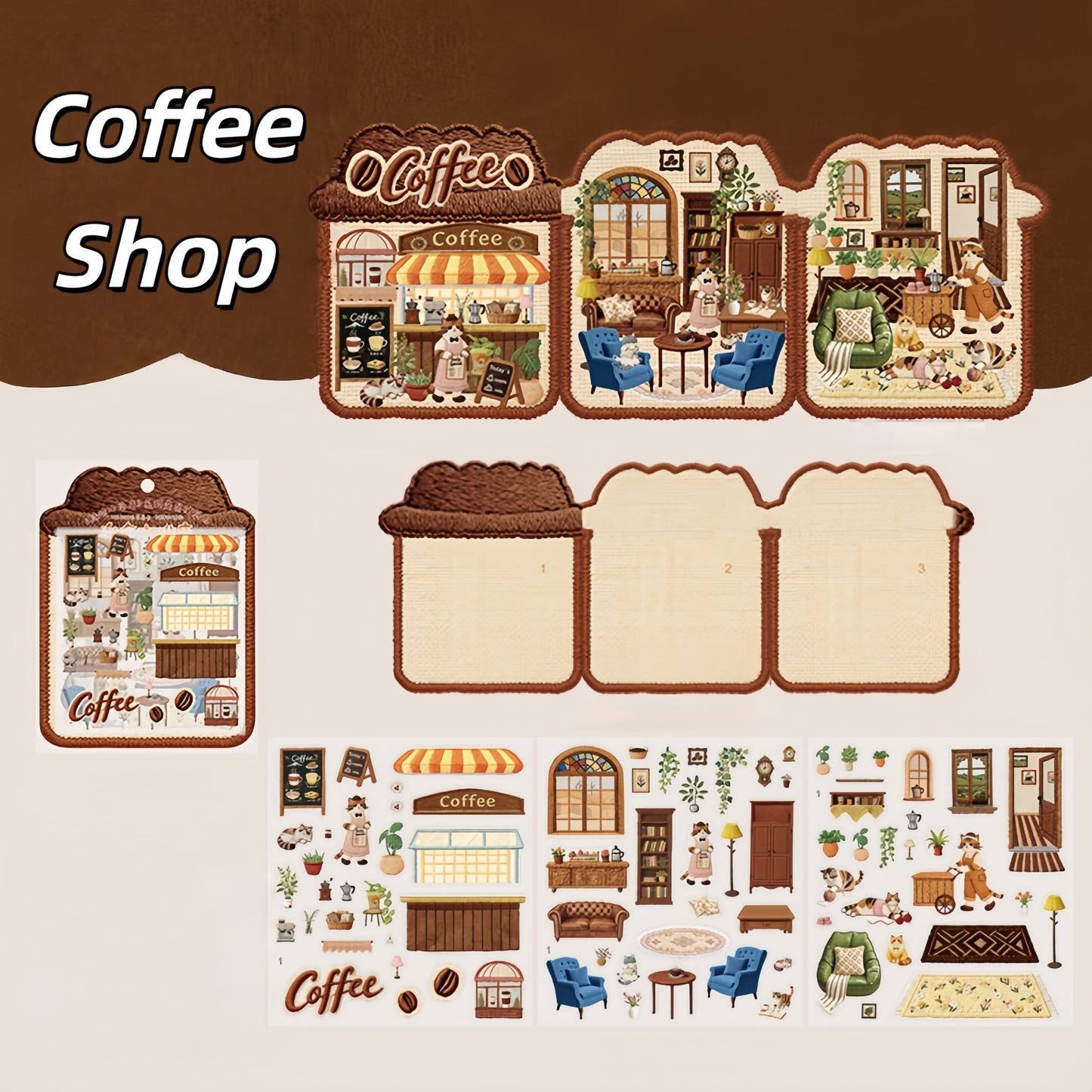 Embroidery Shop 3D Sticker | 4 Cute Miniature Scenes