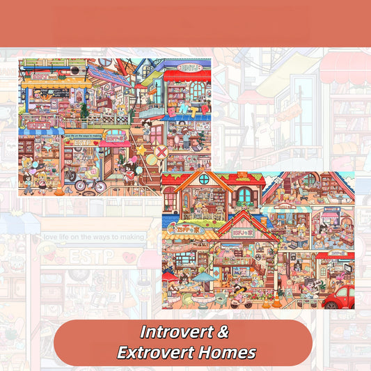 Introvert & Extrovert Homes 3D Sticker | 2 Cute Miniature Scenes
