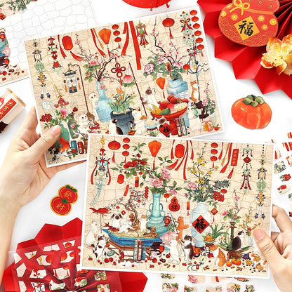 Celebrate the Spring Festival With Cats 3D Sticker | 2 Cute Miniature Scenes