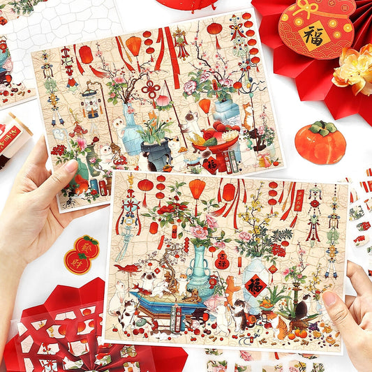 Celebrate the Spring Festival With Cats 3D Sticker | 2 Cute Miniature Scenes