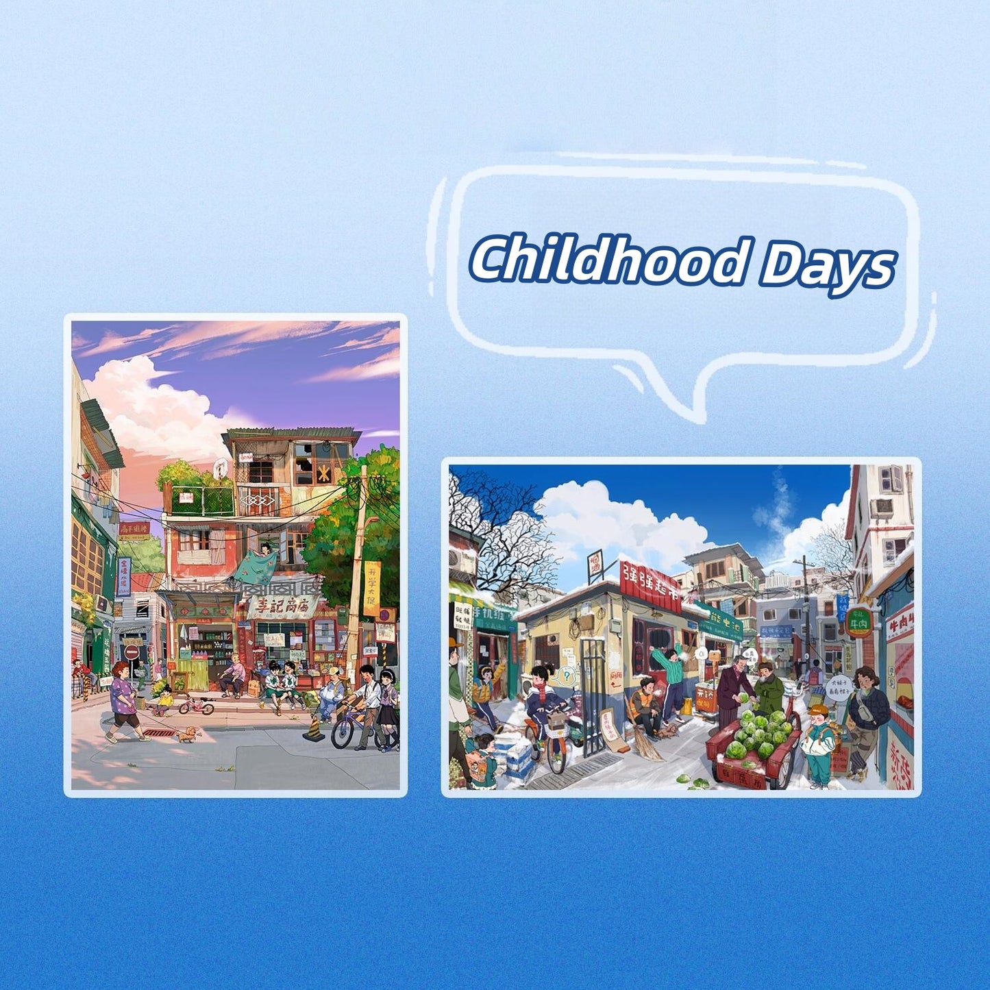 Childhood Days 3D Sticker | 2 Cute Miniature Scenes