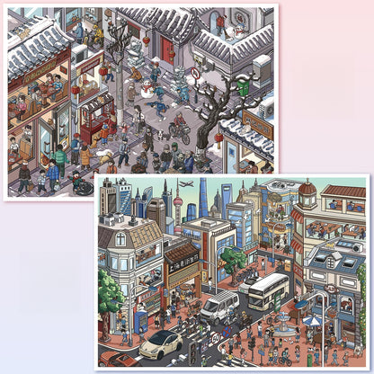 Chinese Metropolises 3D Sticker | 2 Cute Miniature Scenes