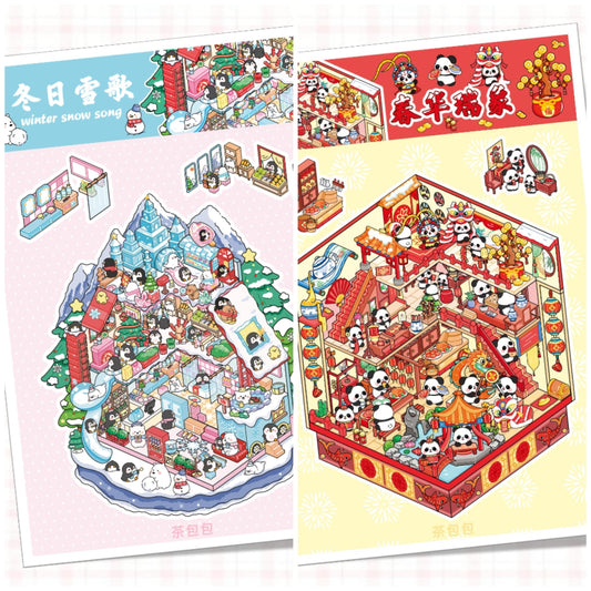 Paw's Winter 3D Sticker | 2 Cute Miniature Scenes