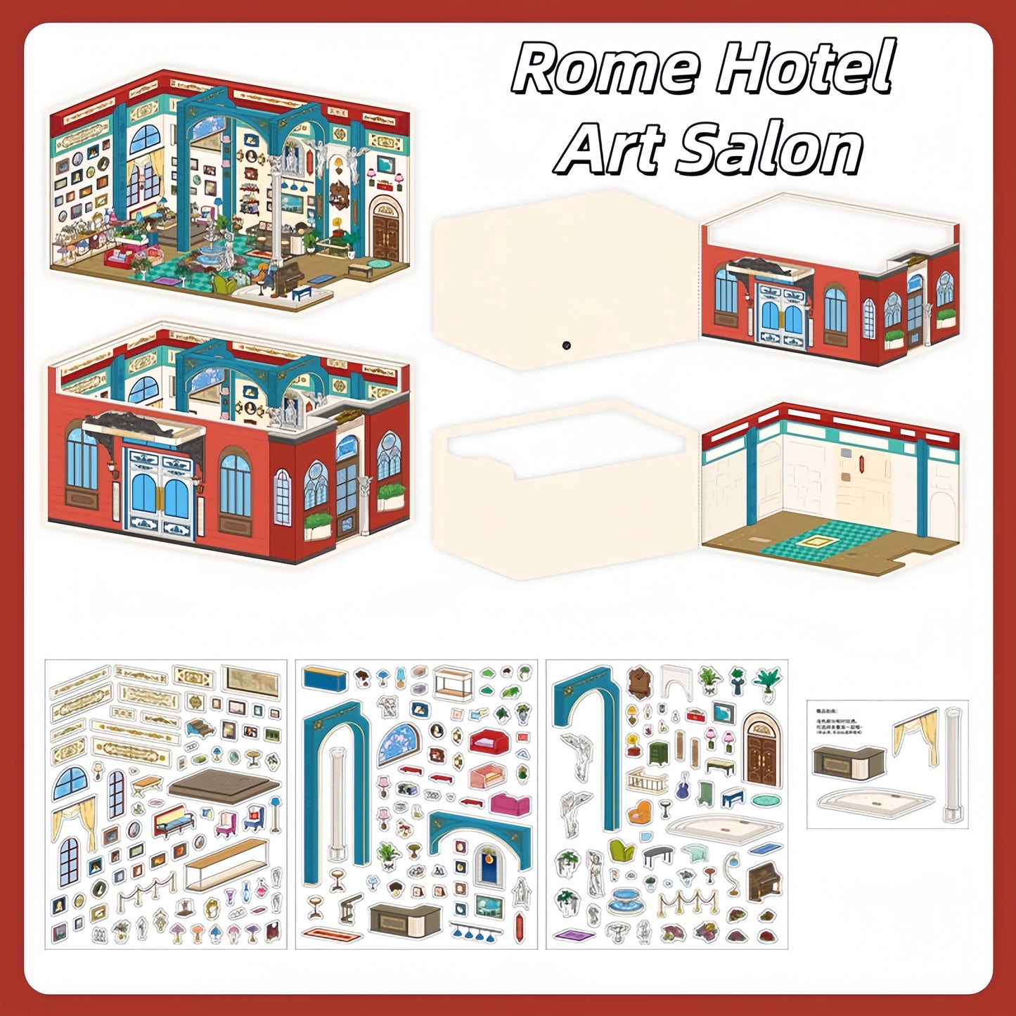 Rome Hotel 3D Sticker | 4 Cute Miniature Scenes