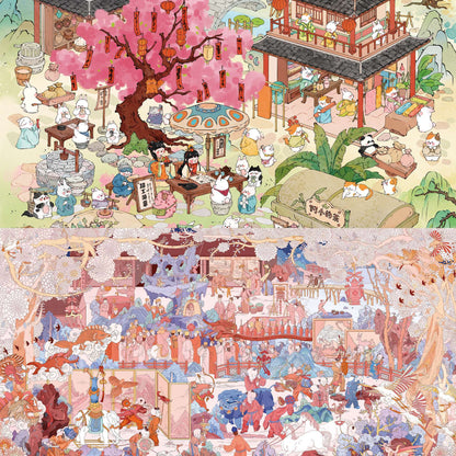 Ancient Chinese Life 3D Sticker | 2 Cute Miniature Scenes